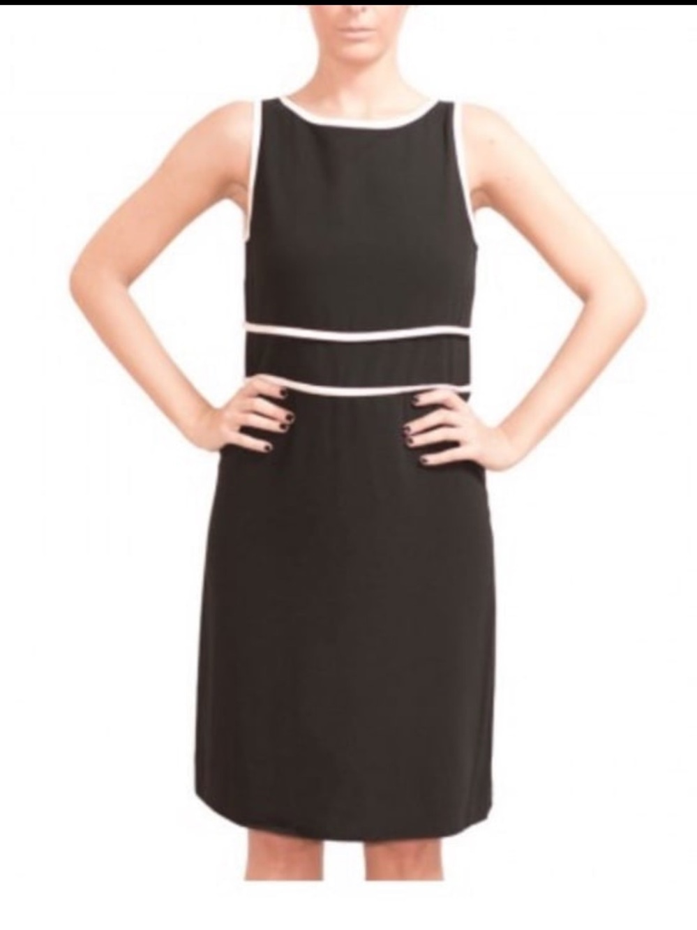 RED Valentino Black Midi Sheath Dress with Cream Trim